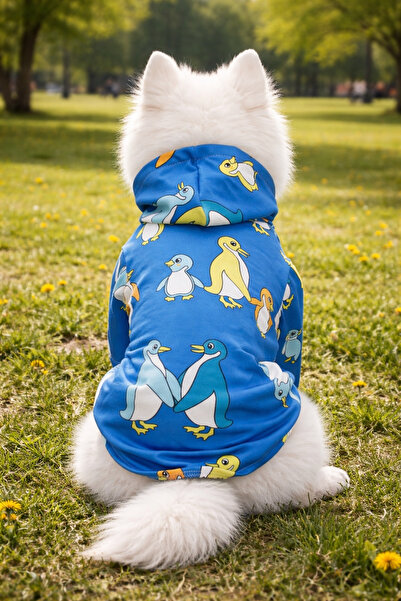 petite pati Blue Penguin Printed Dog Sweatshirt |   Hooded, Fleece Fabric, Wi...