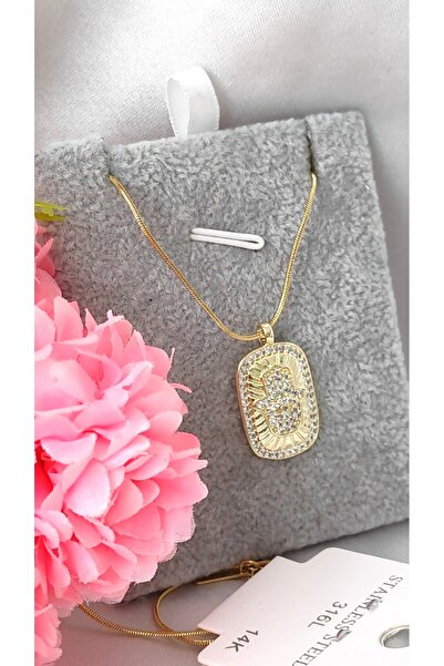 DİAVENTA TAKI VE AKSESUAR 316L Steel Fatma Ana Model Gold Steel Non-Tarnish N...