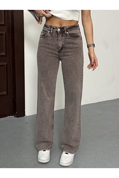 Swet Shop Jeans Women's Brown High Waist Stretch Fabric Wide Leg Palazzo Jean