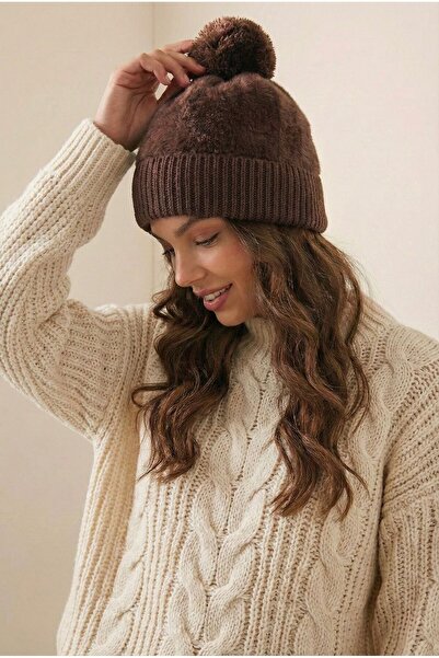 keily. Plush Detailed Winter Pompom Women's Beanie