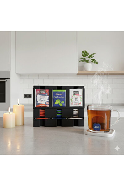 dskatman Dekoratif 3 Bölmeli Poşet Çay Düzenleyici Stand - Modern Mutfak Orga...