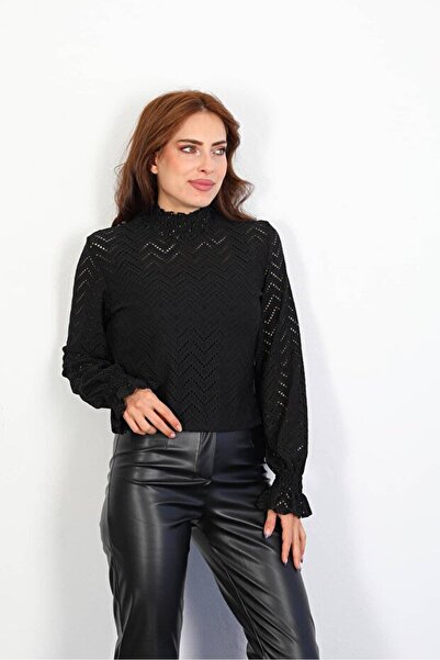 Lux Home Istanbul Women's Mock Neck Patterned Long Sleeve Semi-Transparent Bl...