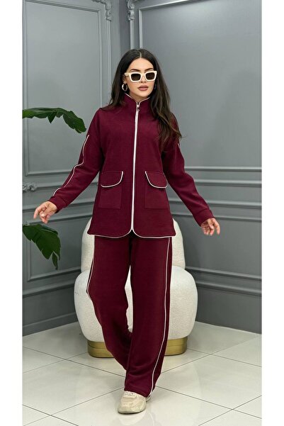 Cannes طقم زارينا الأحمر مكون من ياقة مرتفعة متوسطة الطول جيوب بسحاب