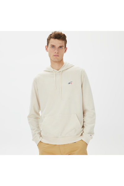 Tommy Hilfiger Regular Washed Signature Hoodie Erkek Bej Sweatshirt