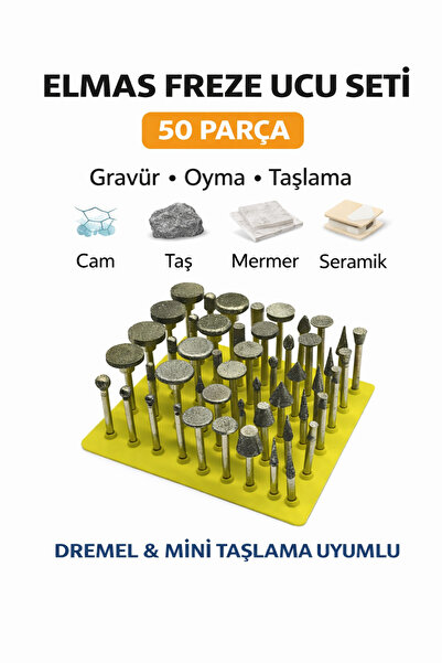 SENBANG Elmas Freze Ucu Seti 50 Parça – Dremel Uyumlu – Cam Taş Mermer Serami...
