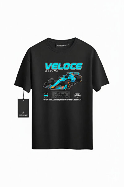 PERISENSE Tricou oversize unisex FORMULA VELOCE imprimat, din bumbac pieptăna...