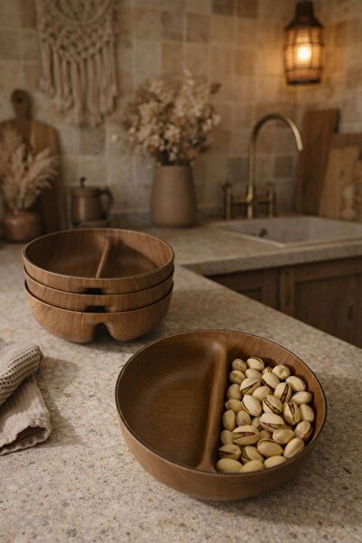 CASTEROLİ 4'lü Ahşap Görünümlü İkiz Bölmeli Çerezlik 15 CM