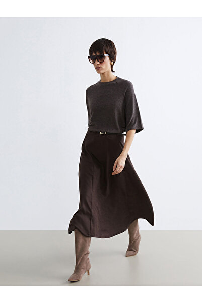 LC Waikiki تنورة بنية اللون بخصر مقوس على شكل حرف A من جلد الغزال من متجر جوليس