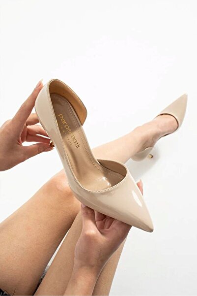 Parparastil Demry Beige Women's Pointed Toe 9cm Thin Heels Gold Color Metal H...
