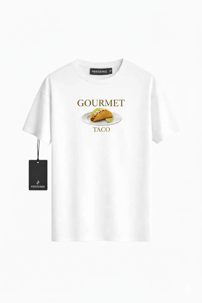 PERISENSE Unisex Gourmet Taco Printed Premium Combed Cotton Oversized T-Shirt