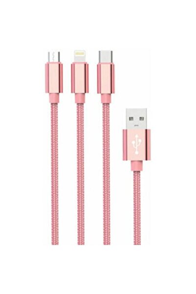 Setty 3IN1 USB CABLE - LIGHTNING + USB-C + MICROUSB 1 M, Pink
