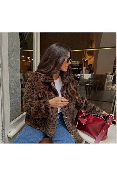 KRL TSRM Leopar Lamine Detaylı Model Fermuarlı Kürk Kaban