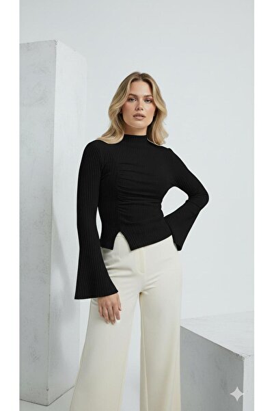 peri tower New Season Women F Corded Fabric B Ruched Detail Blouse 0064