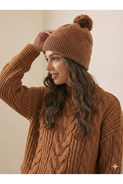 keily. Plush Detailed Winter Pompom Women's Beanie