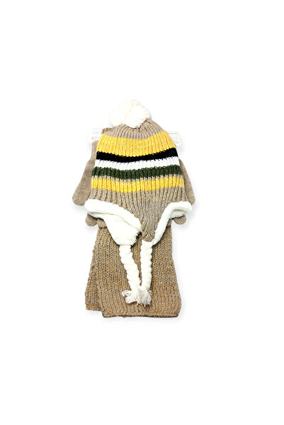 Mustran Set de 3 pălărie, mănuși și eșarfă pentru copii de 4-8 ani, cu blană ...