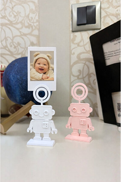 hobier 2 قطعة من حامل الصور على شكل روبوت باللون الوردي الباستيل والأبيض، ديك...