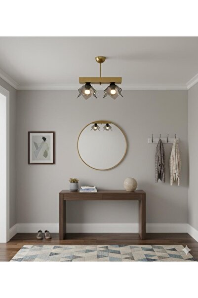 BİAVİZE 2'Lİ FÜME DALGALI CAMLI GOLD KROMLU MODERN AVİZE