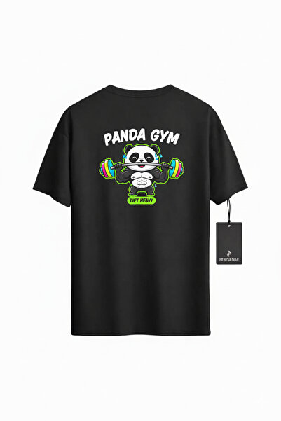 PERISENSE Unisex Panda Gym Printed Premium Combed Cotton Oversized T-Shirt