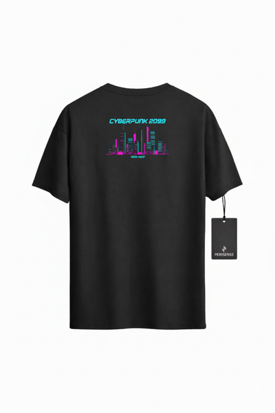 PERISENSE Unisex Cyberpunk Printed Premium Combed Cotton Oversized T-Shirt