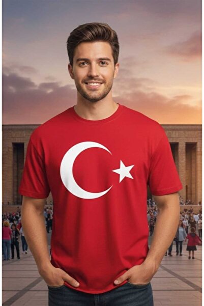 LiyAdaCo Unisex Turkish Flag Printed T-Shirt with Crescent and Star Oversized...
