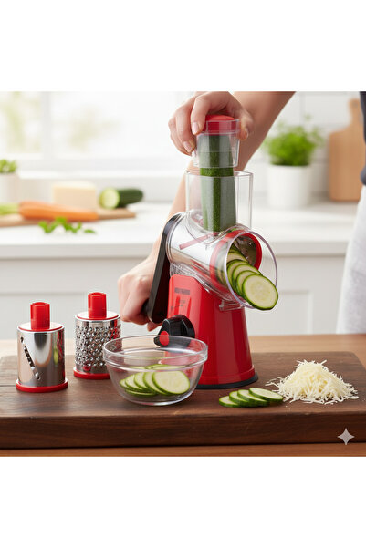 Markasız ucuz Çok Fonksiyonlu Manuel Sebze Doğrayıcı & Rende Makinesi – 3 Baş...