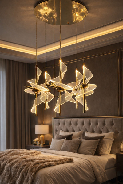 MAD Tasarım Modern 6li Gold Ledli Avize Sarmal Avize Lüks Avize