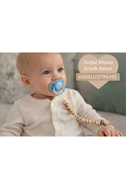 ebrulim İsimli emzik askısı ahşap emzik zinciri emzik tutucu