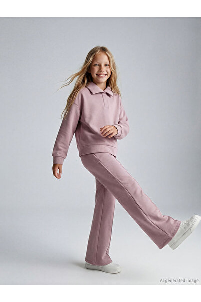 LC Waikiki Girls' Polo Collar Soft Touch Sweatshirt and Sweatpants