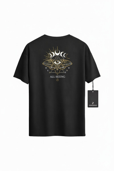 PERISENSE Unisex Celestial Eye Printed Premium Combed Cotton Oversized T-Shirt