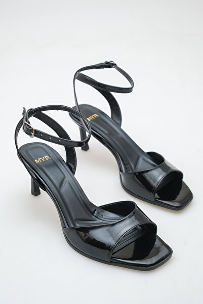meyra'nın ayakkabıları Women's Black Patent Leather Ankle Strap Heeled Shoes