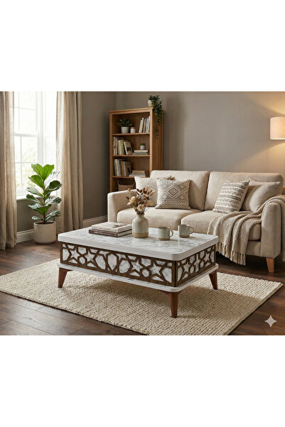 Alıcıoğlu Mobilya Beyaz Mermer Desen Akıllı Sehpa