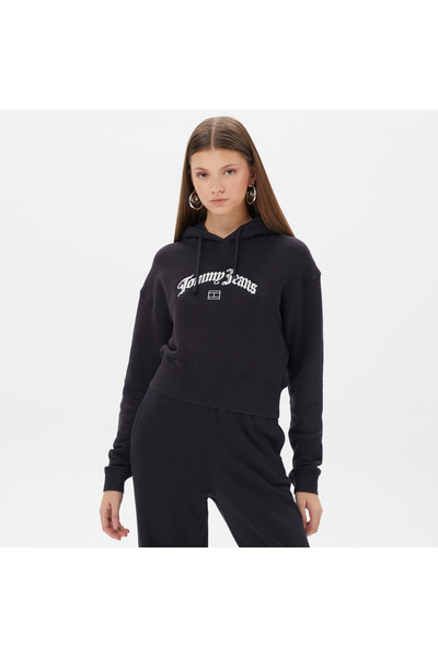 Tommy Hilfiger Crop Grunge Kadın Siyah Hoodie