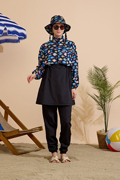 GAVLİA Women's Hijab Swimsuit 3-Piece Set - Half-Covering Zippered..