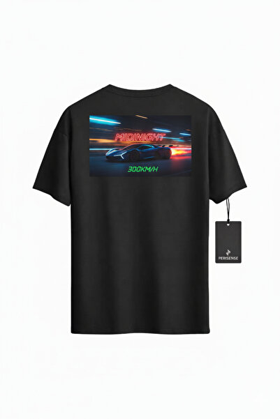 PERISENSE Unisex Midnight Runner Printed Premium Combed Oversized T-Shirt