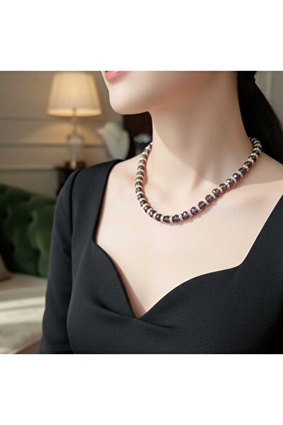Ralp Moda Purple Beaded Stone Detailed Women's Necklace – Elegant and Stylish...
