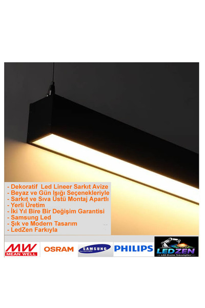 ledzen Lineer Sarkıt 100 cm 32W Siyah Kasa (Askı Aparatı Dahil )