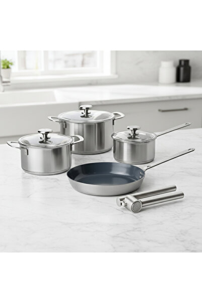 IKEA Juzemo Şefin Çeyiz Seti - Hemkomst Çelik Tencere, Tava ve Koncis Ezici (...