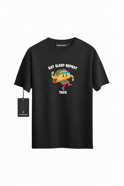 PERISENSE Unisex Taco Athlete Printed Premium Combed Cotton Oversized T-Shirt