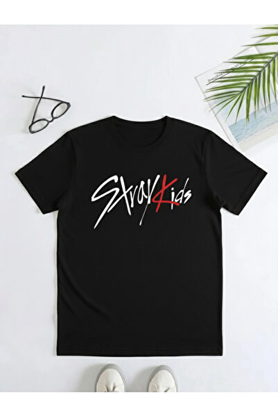Let's Wear StrayKids Baskılı Çocuklar İçin %100 Pamuklu Bisiklet Yakalı Premi...