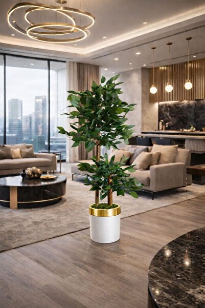 Altun Çiçekcilik Benjamin Ağacı 150 Cm 2 Gövdeli Lüx Metal Saksı Dahil