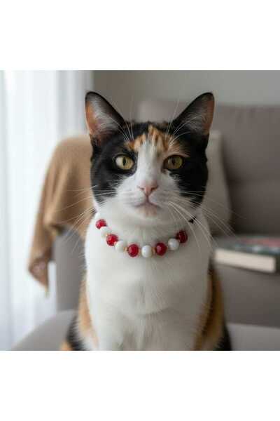 Ralp Moda Red Beaded Cat Necklace – Stylish and Decorative Pet Accessory