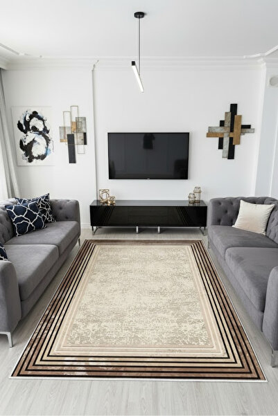 CENTER AVM Kahverengi Halı Salon Halısı Makinede Yıkanabilir Halı Kaymaz Taba...