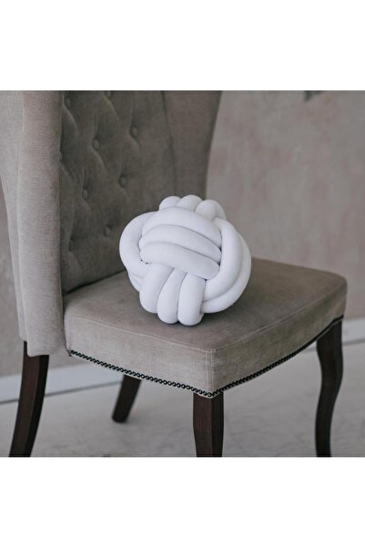 ÖrgüYastik Knitted Knot (White) Ball Pillow