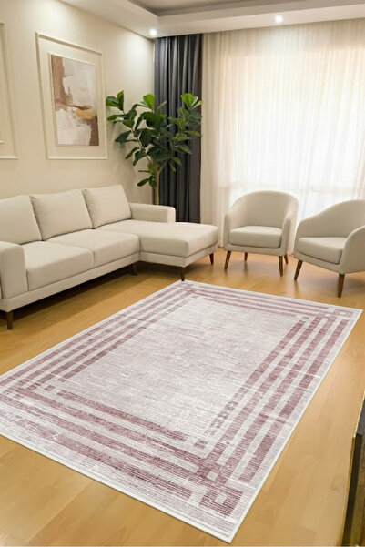 CENTER AVM Pembe Halı Salon Halısı Makinede Yıkanabilir Halı Kaymaz Taban Halı