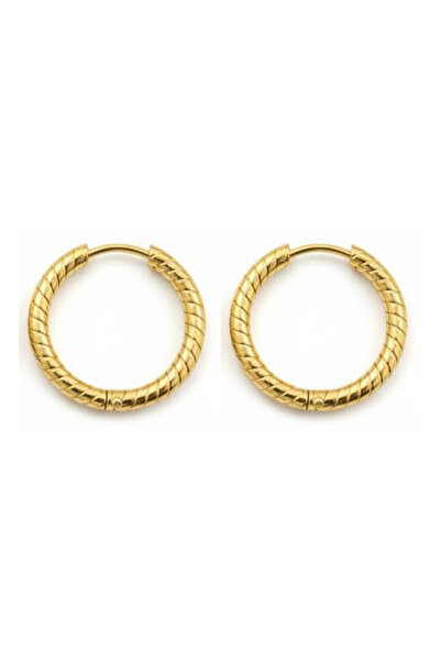 Jaida Moda Women's Gold Line Detailed Steel Hoop Earrings |   2.5 mm Thicknes...
