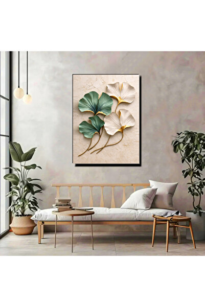 artprinta Ginkgo Yaprak Kabartma görünümlü Modern Duvar Tablosu