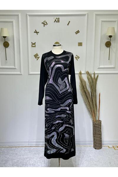 ModaMinar Women's Elegant Combed Cotton Dress in Plus Size with Stone Detail