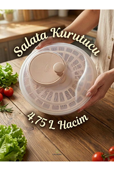 CALVERA Salata ve Sebze Kurutucu 4,75 Litre Salata Kurutucu Şeffaf