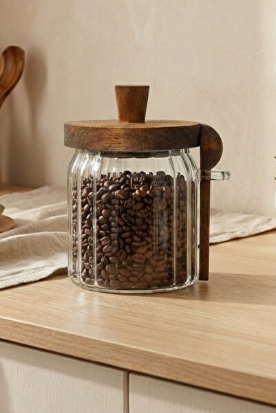 Meturas 450ml Striped Borosilicate Glass Jar with Spoon, Silicone Vacuum Stor...