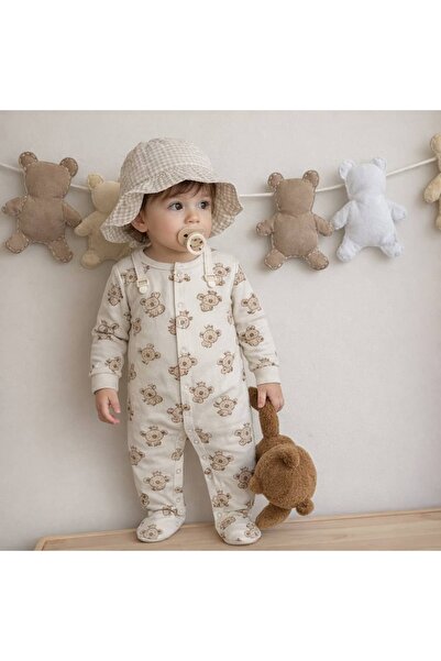 KapsülBebek Baby Boy Jumpsuit with Booties and Snap Fasteners – 100% Cotton